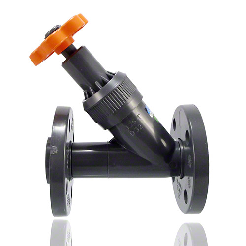 PVC-U Schr&auml;gsitzabsperrventil, Losflansch, EPDM